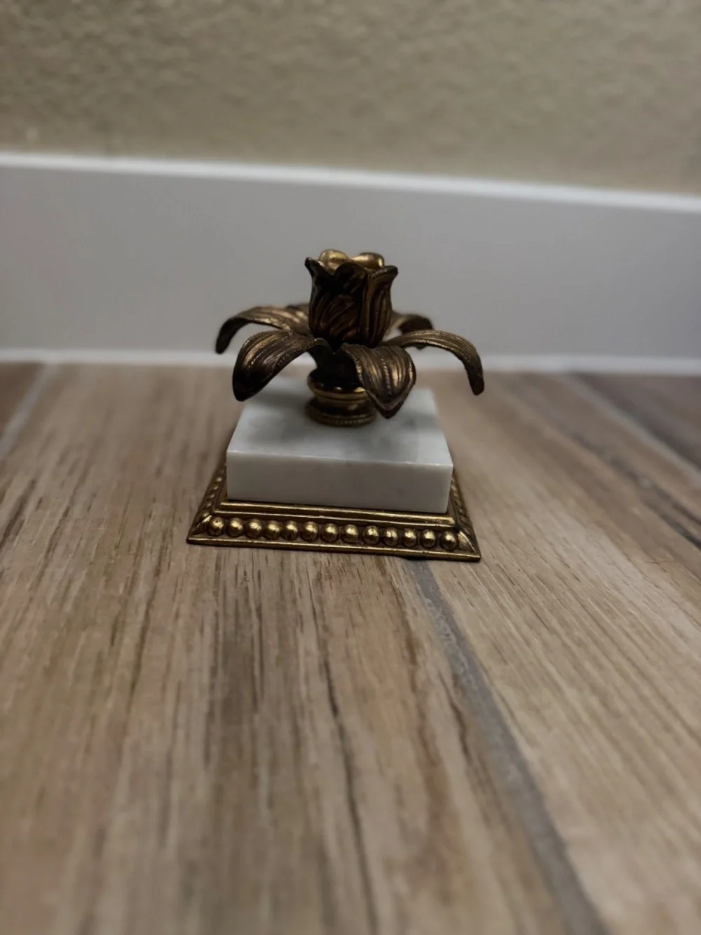 Vintage marble and brass flower candlestick holder
